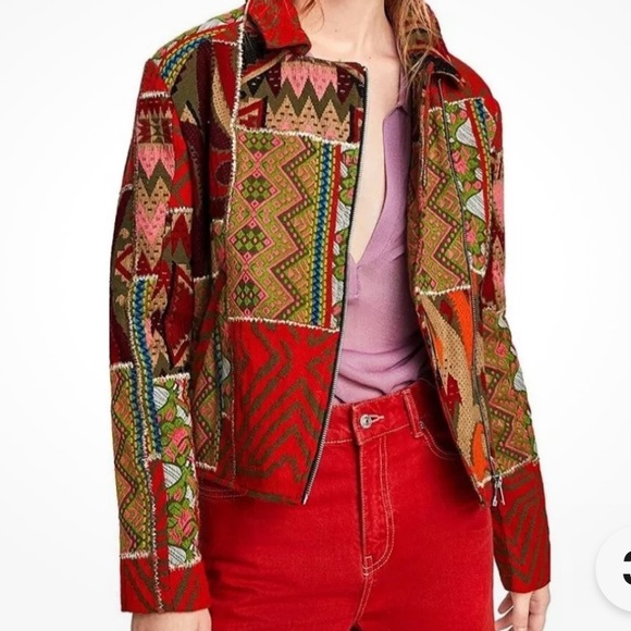 Zara patch work emboridry multi color bikers jacket size S - Picture 13 of 13